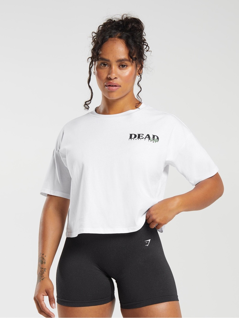 Gymshark Deadlift Graphic Cropped T-Shirt White